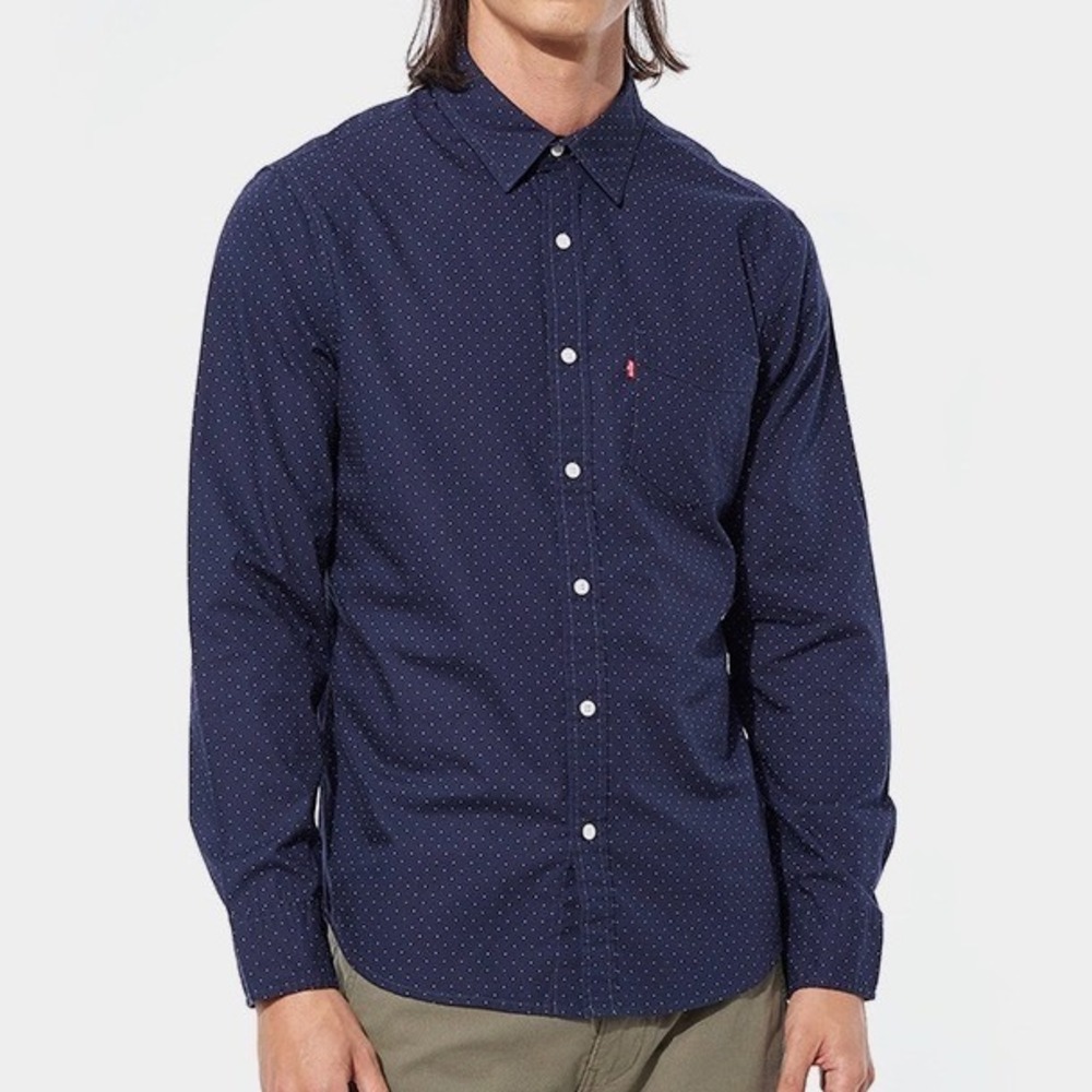 NWT Levi's Men's Large Blue  Button Up Shirt Polka Dot Cotton